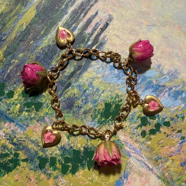 Ivana - Gold Real Rose Charm Bracelet (PREORDER)