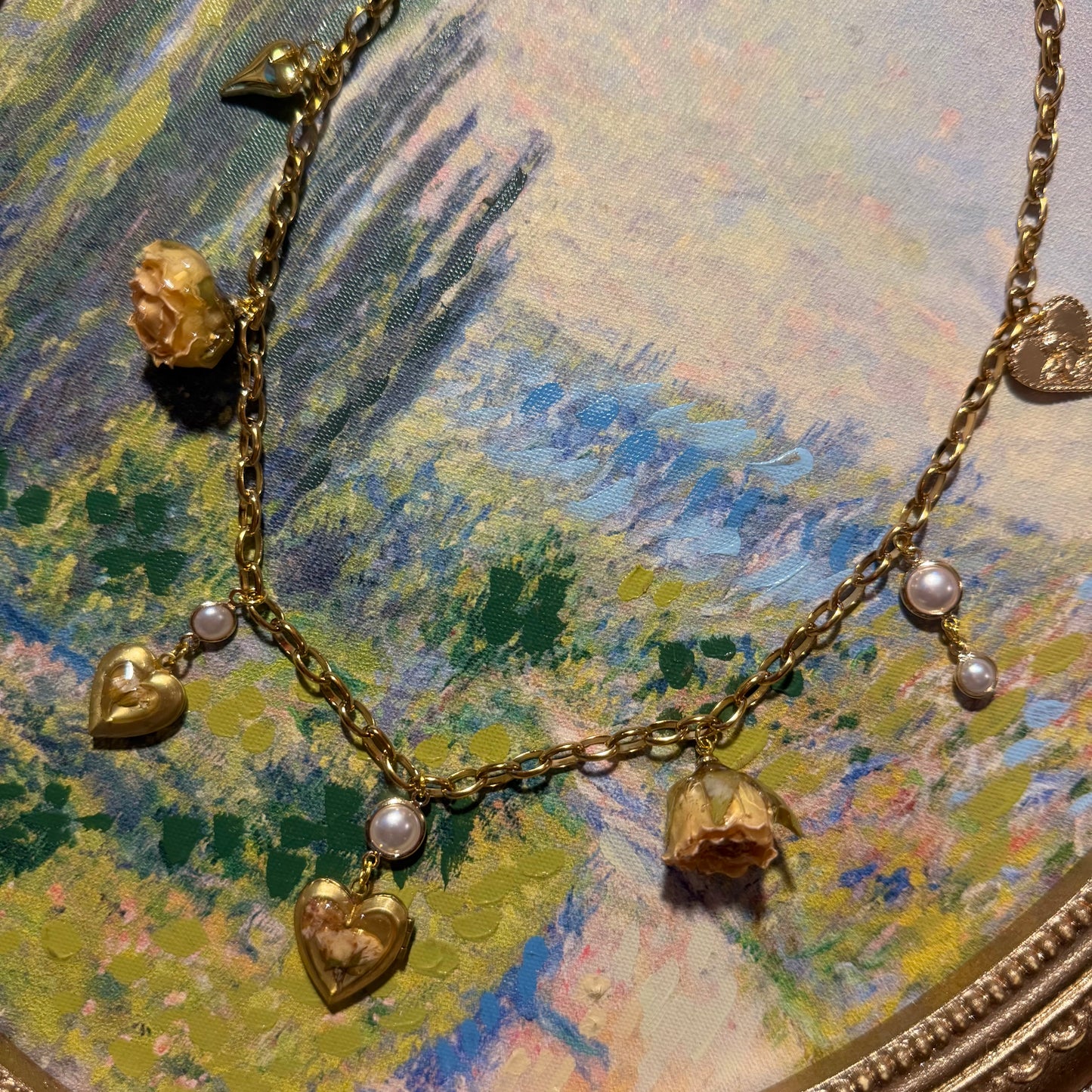 Sarabeth - Gold Real Rose Charm Necklace (PREORDER)