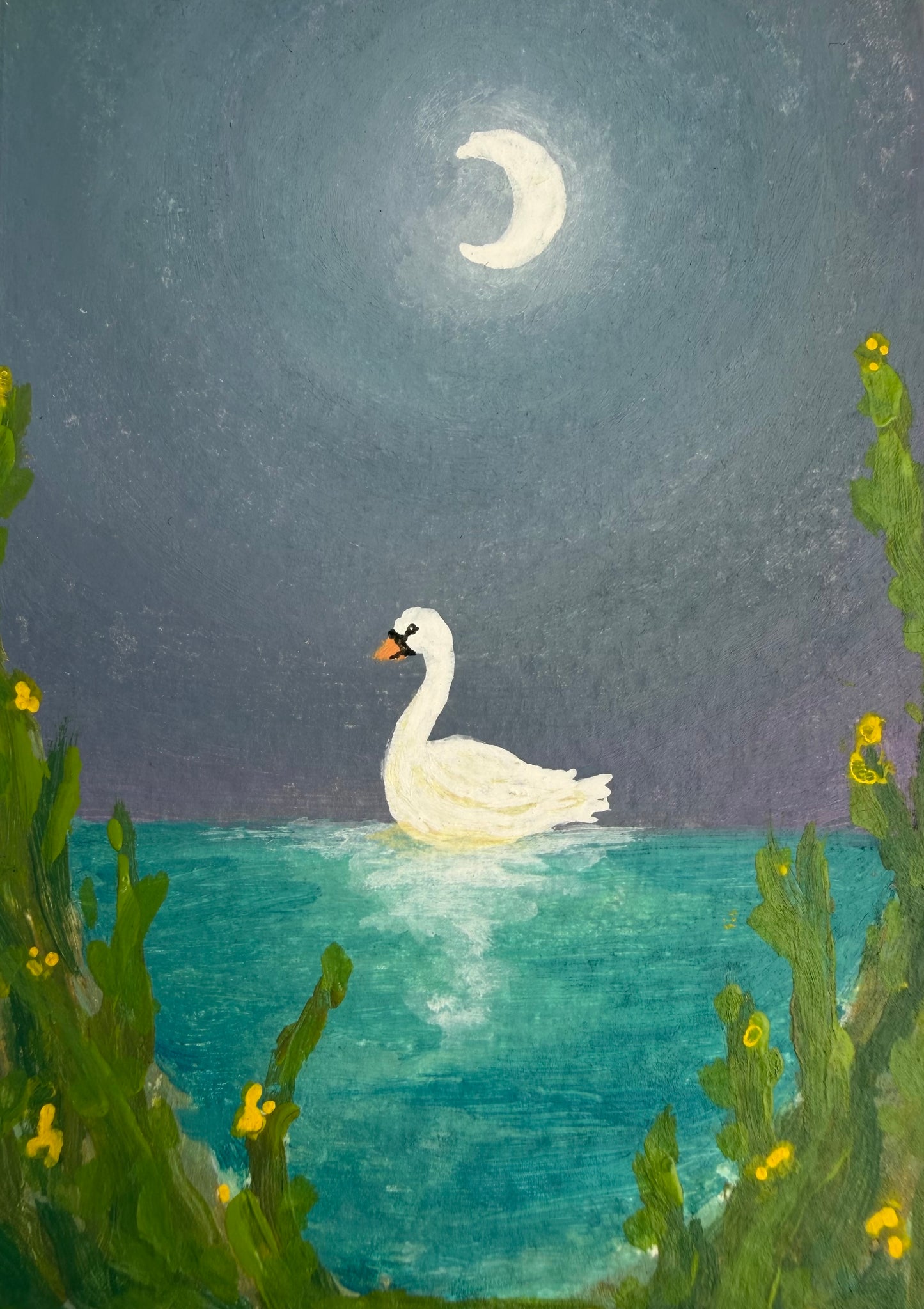 Quietly, Swan Moonlight Wall Art Print