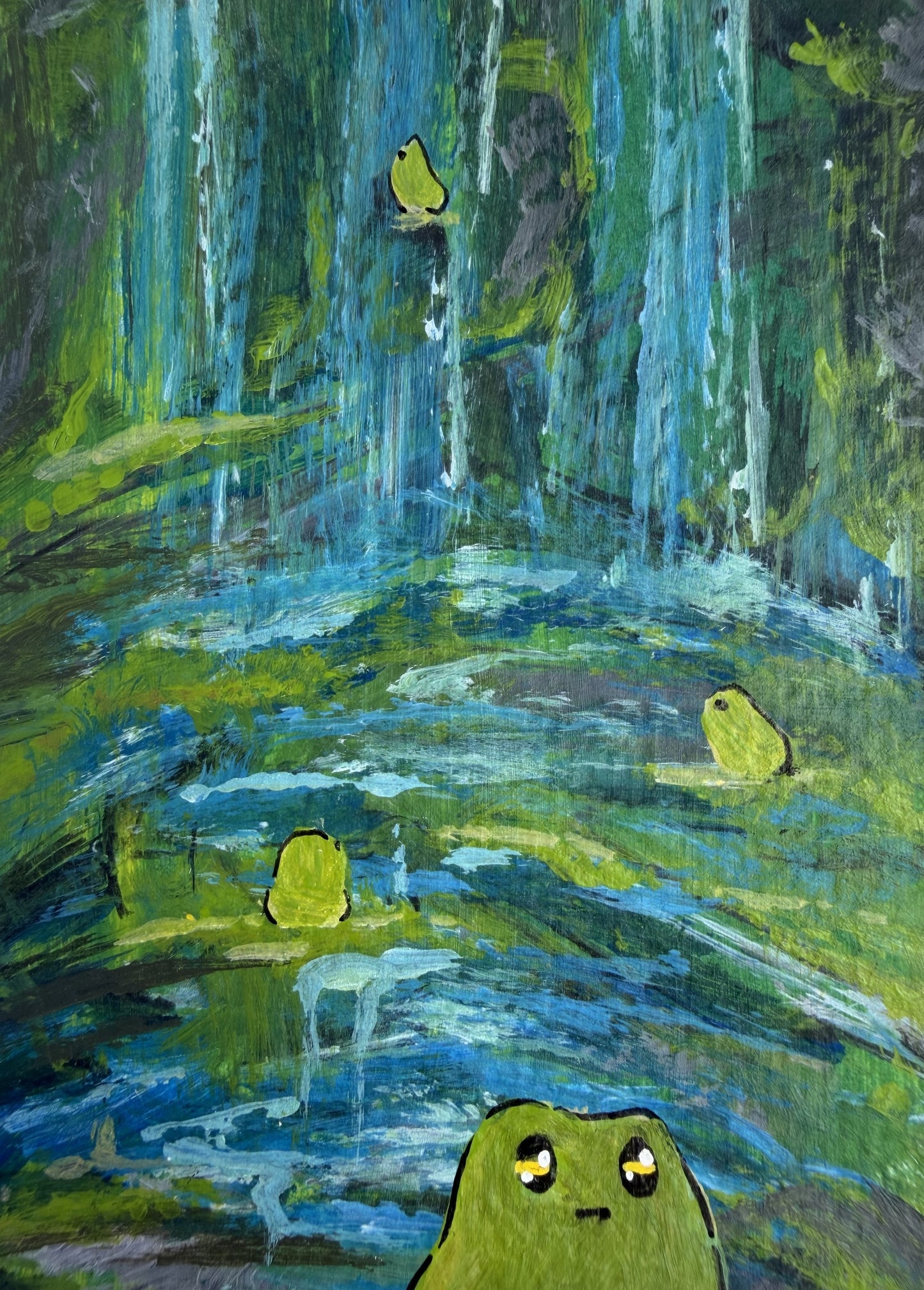 The Watcher, Green Frog Lily Pad Art Print
