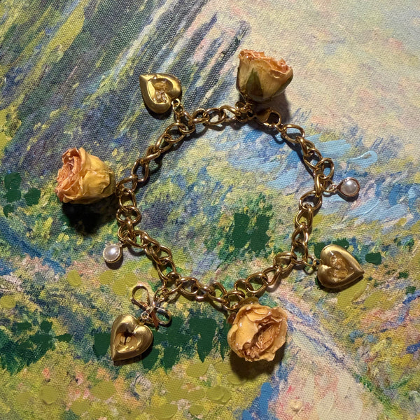 Paula - Gold Real Rose Charm Bracelet (PREORDER)