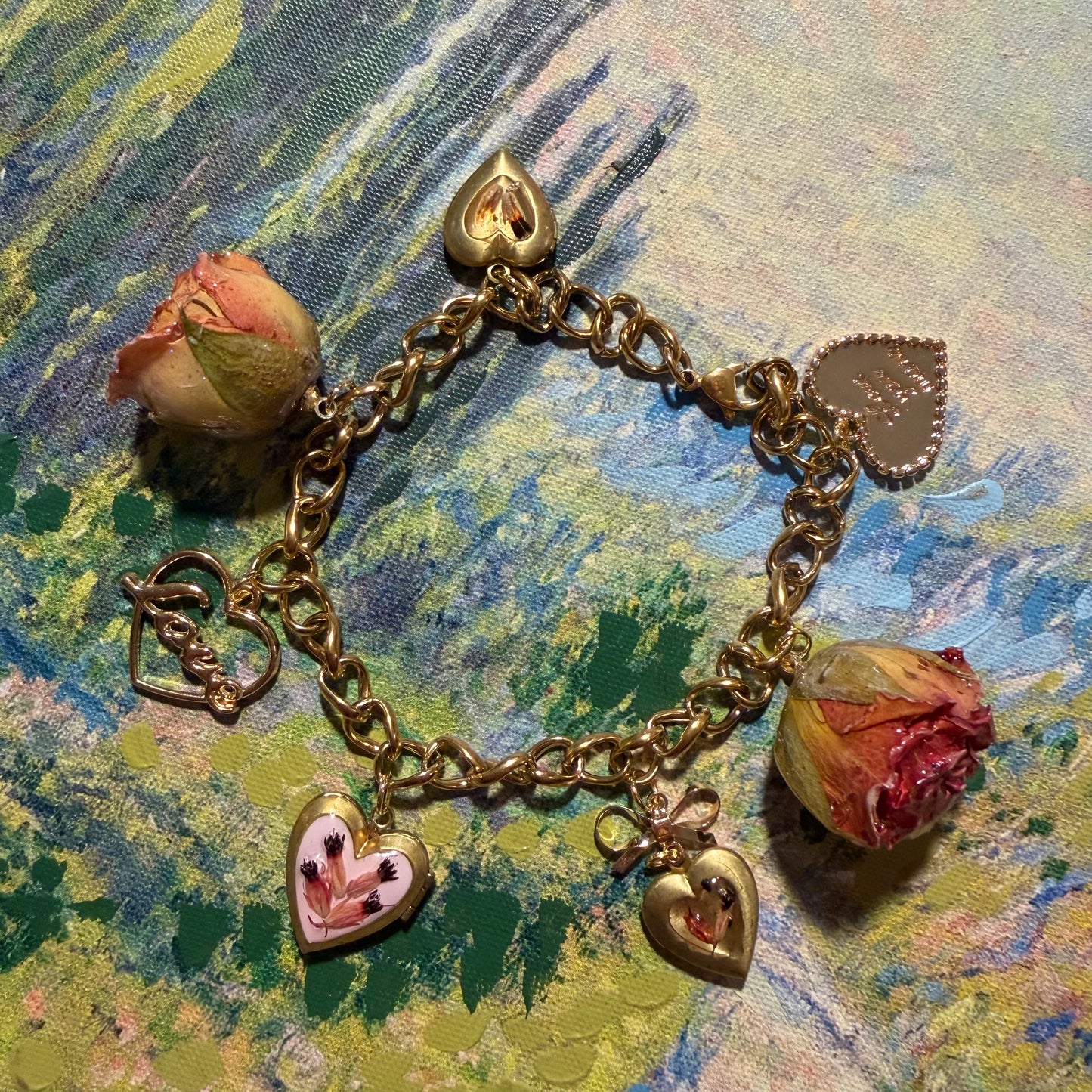 Fiona - Gold Real Rose Charm Bracelet