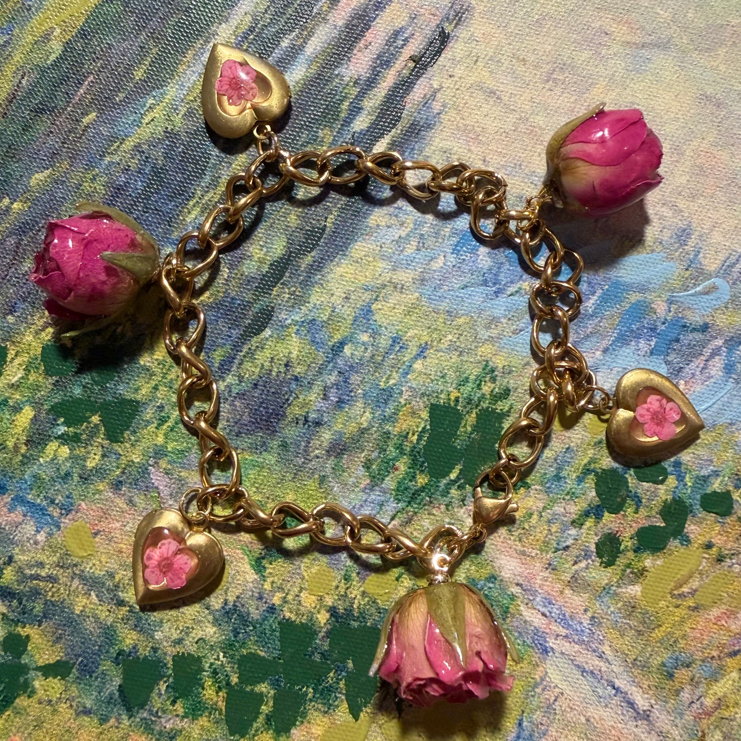 Ivana - Gold Real Rose Charm Bracelet (PREORDER)
