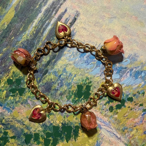 Arlete - Gold Real Rose Charm Bracelet (PREORDER)