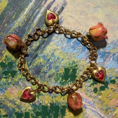 Arlete - Gold Real Rose Charm Bracelet (PREORDER)