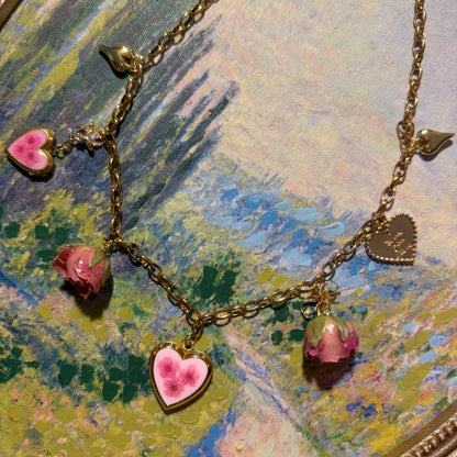 Dolly - Gold Real Rose Charm Necklace
