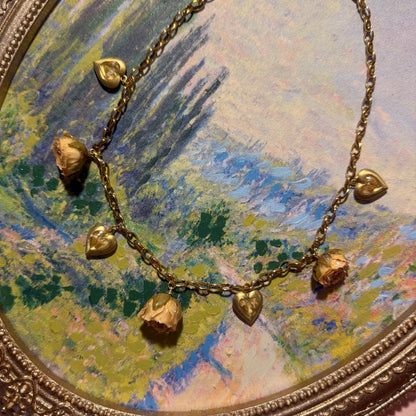 Carmela - Gold Real Rose Charm Necklace