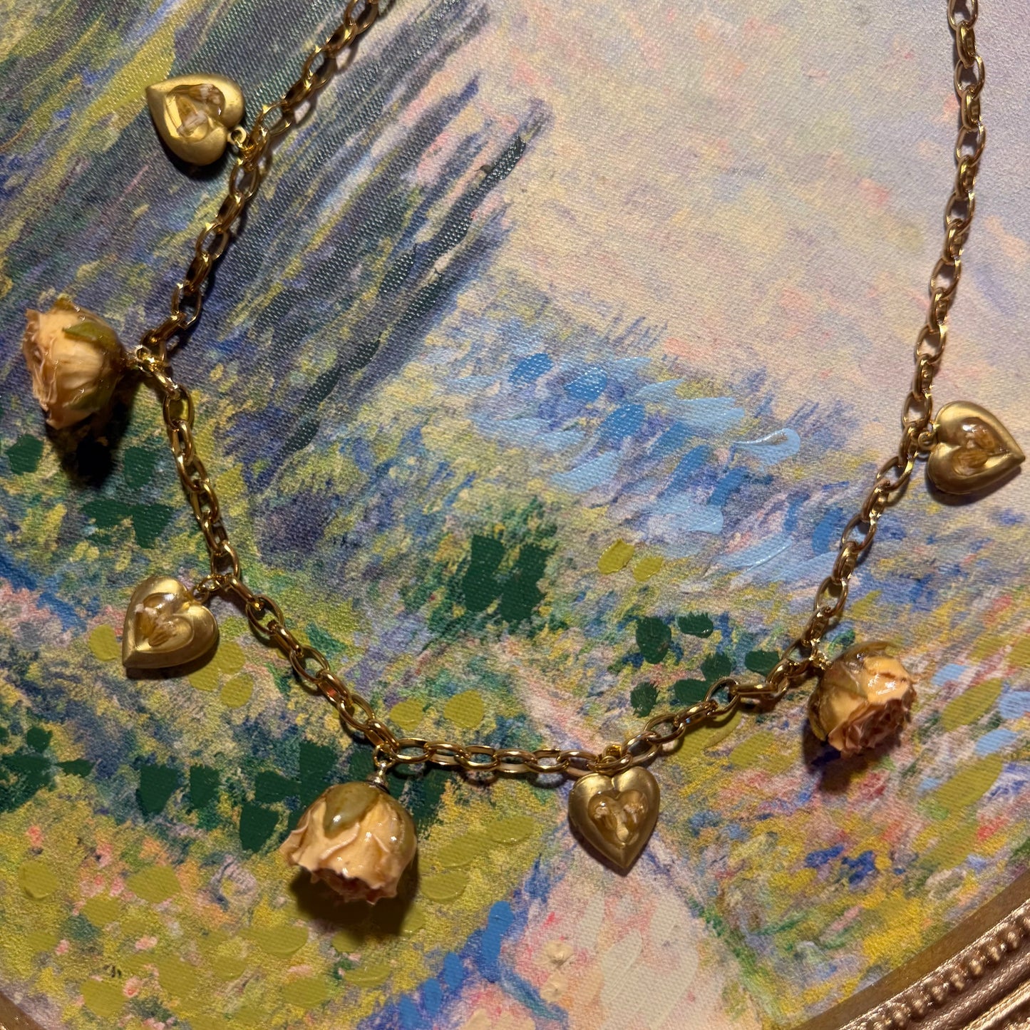 Carmela - Gold Real Rose Charm Necklace