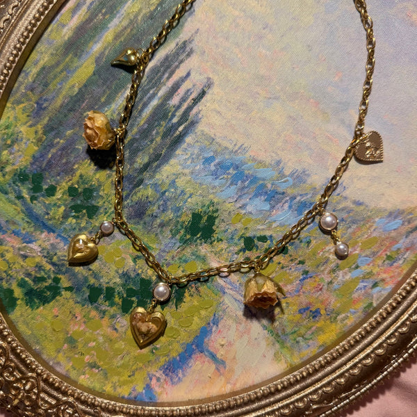 Sarabeth - Gold Real Rose Charm Necklace (PREORDER)