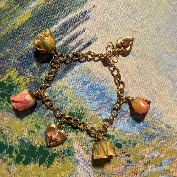 Thalia - Gold Real Rose Charm Bracelet