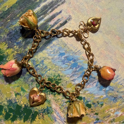 Thalia - Gold Real Rose Charm Bracelet
