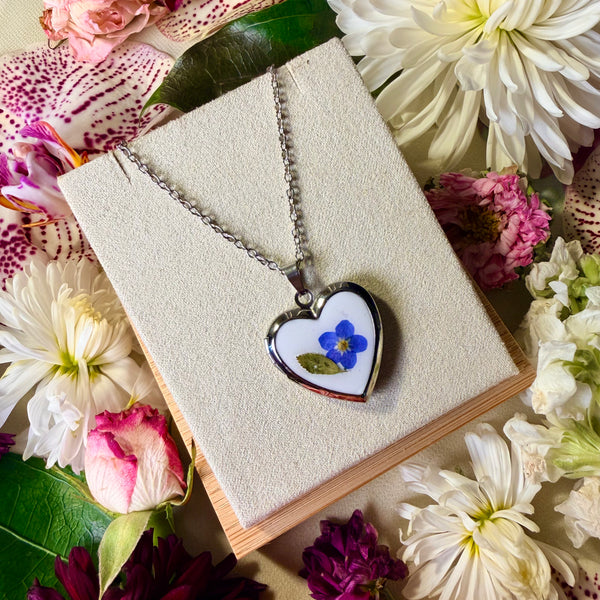 Layne - Silver Real Flower Locket Necklace