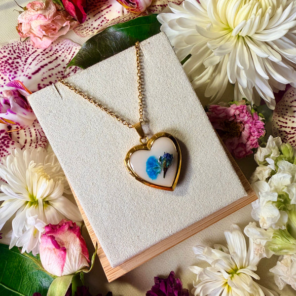 Claudia - Gold Real Flower Locket Necklace